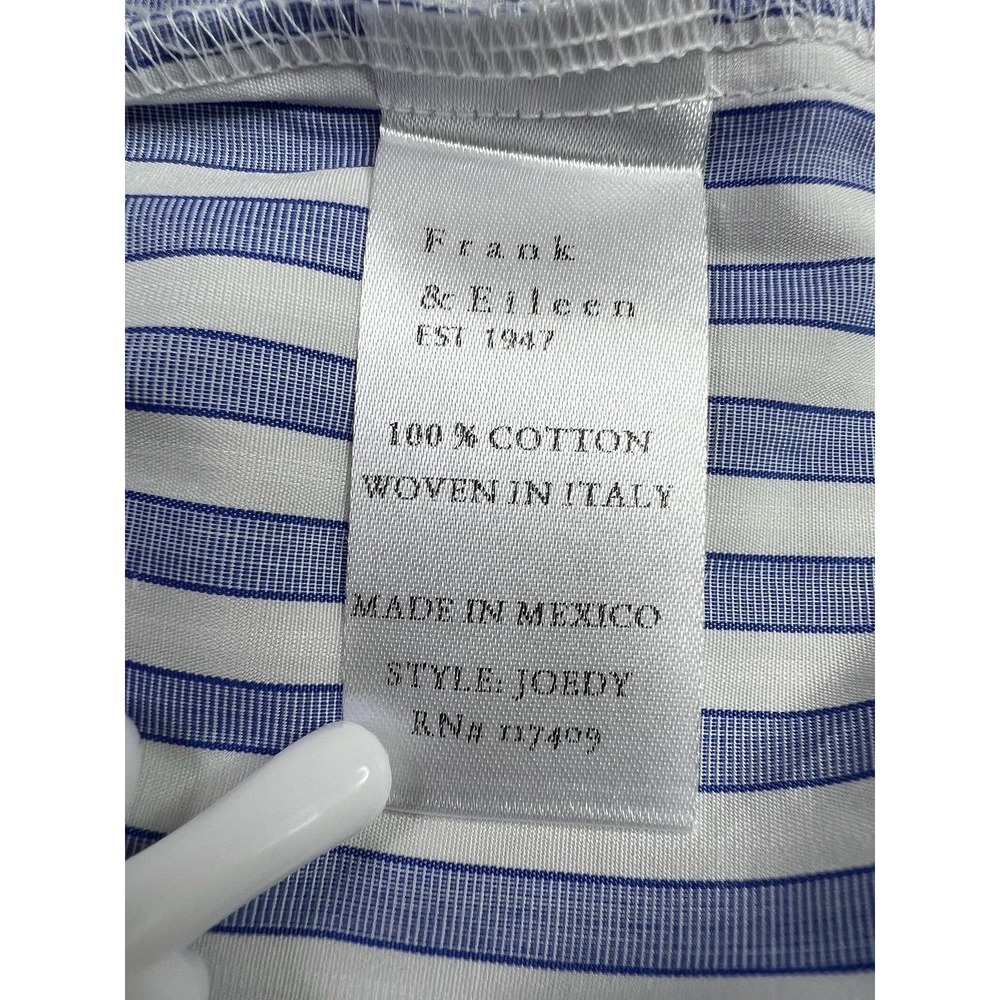 Frank & Eileen Shirt Womens Small Blue Stripe Joedy Button Up Woven Italy Cotton - Picture 6 of 12